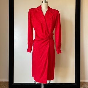 Vintage Liz Claiborne Red Monogram Silk Wrap Dress